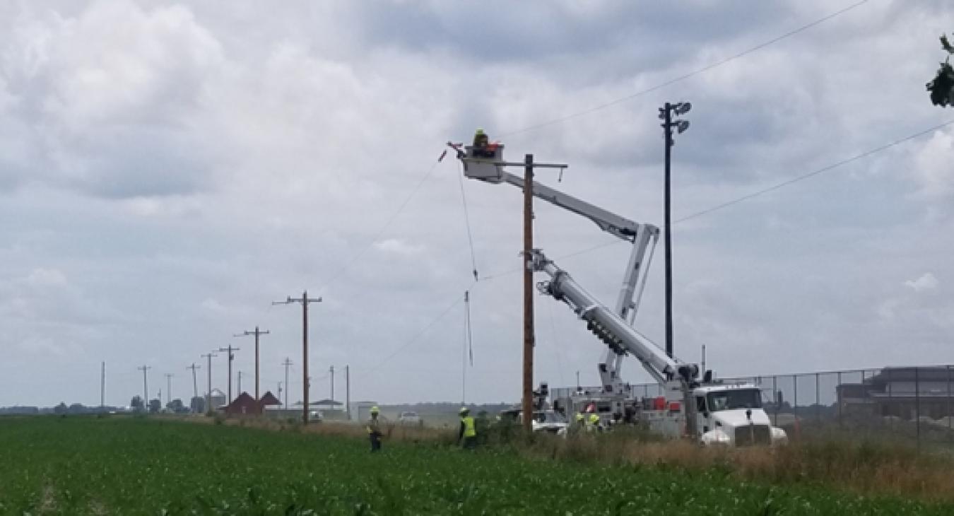 A crane and power lines